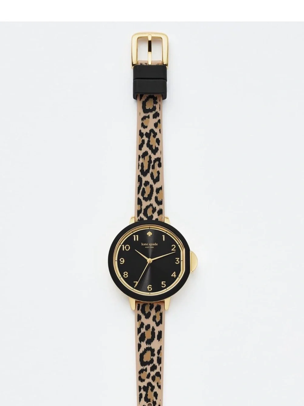 kate spade new york park row three-hand leopard print silicone watch